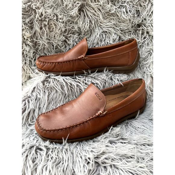 ECCO Tan Leather Driving Moccasin Loafers Slip On Shoes Brown Mens 43 US 10 - Picture 3 of 11